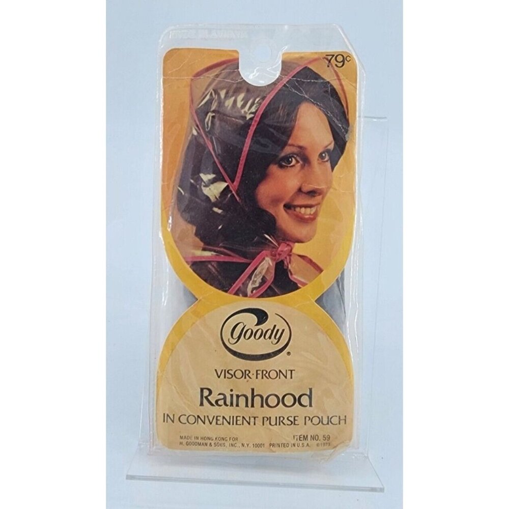 Vtg Goody Rainhood‎ Black Trim Visor Front With Purse Pouch 1973 Rain Bonnet